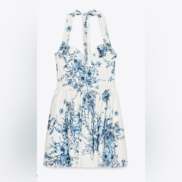 ZARA Blue Floral Halter Tie-Back Mini Dress – Size Medium - Picture 7 of 16